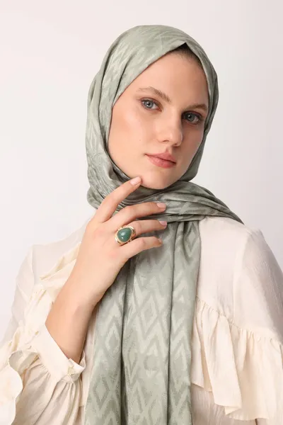Ada Çayı Karo Desen Parlak Jakar Şal