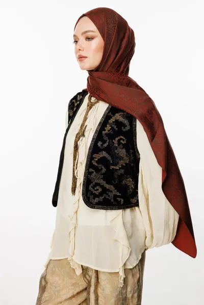 Acı Kahve-Kahve Morocco Desen Çift Taraflı Şal · Kaşmir