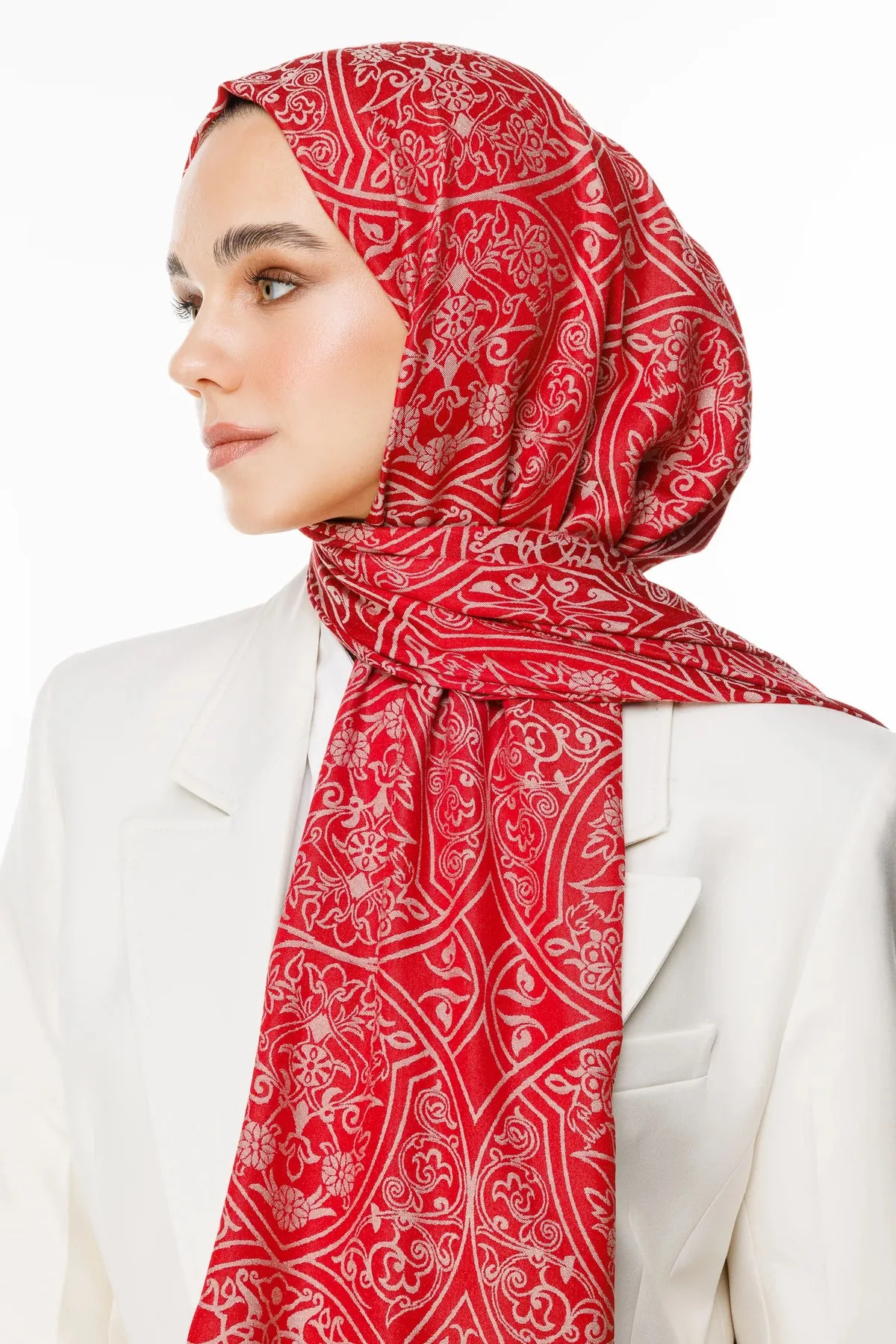 Bordo-Mint Yeşili Morocco Desen Çift Taraflı Şal · Kaşmir
