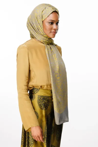 Koyu Gri-Hardal Morocco Desen Çift Taraflı Şal · Kaşmir