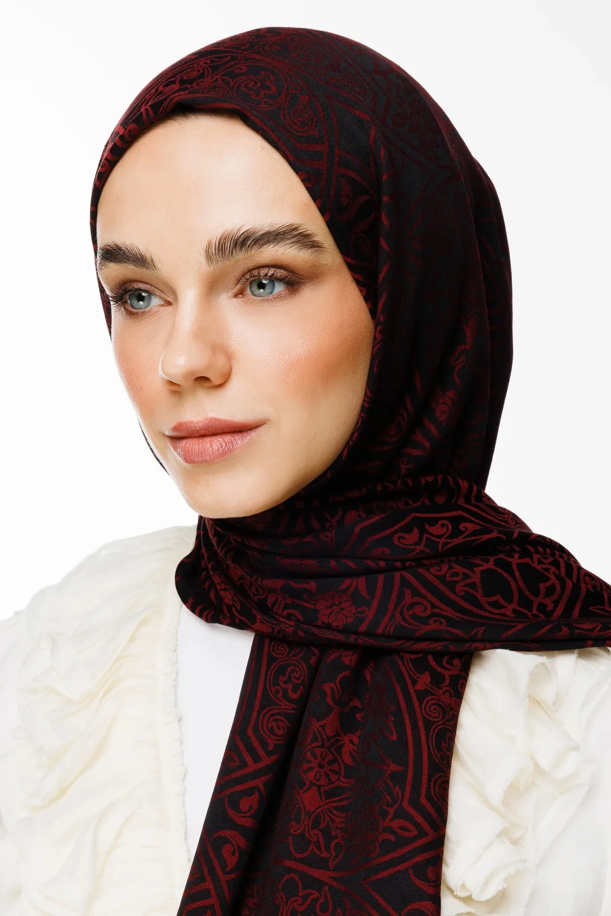 Siyah-Bordo Morocco Desen Çift Taraflı Şal · Kaşmir