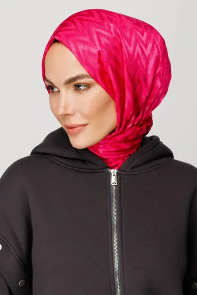 Fuşya Zikzak Desen Parlak Jakar Şal