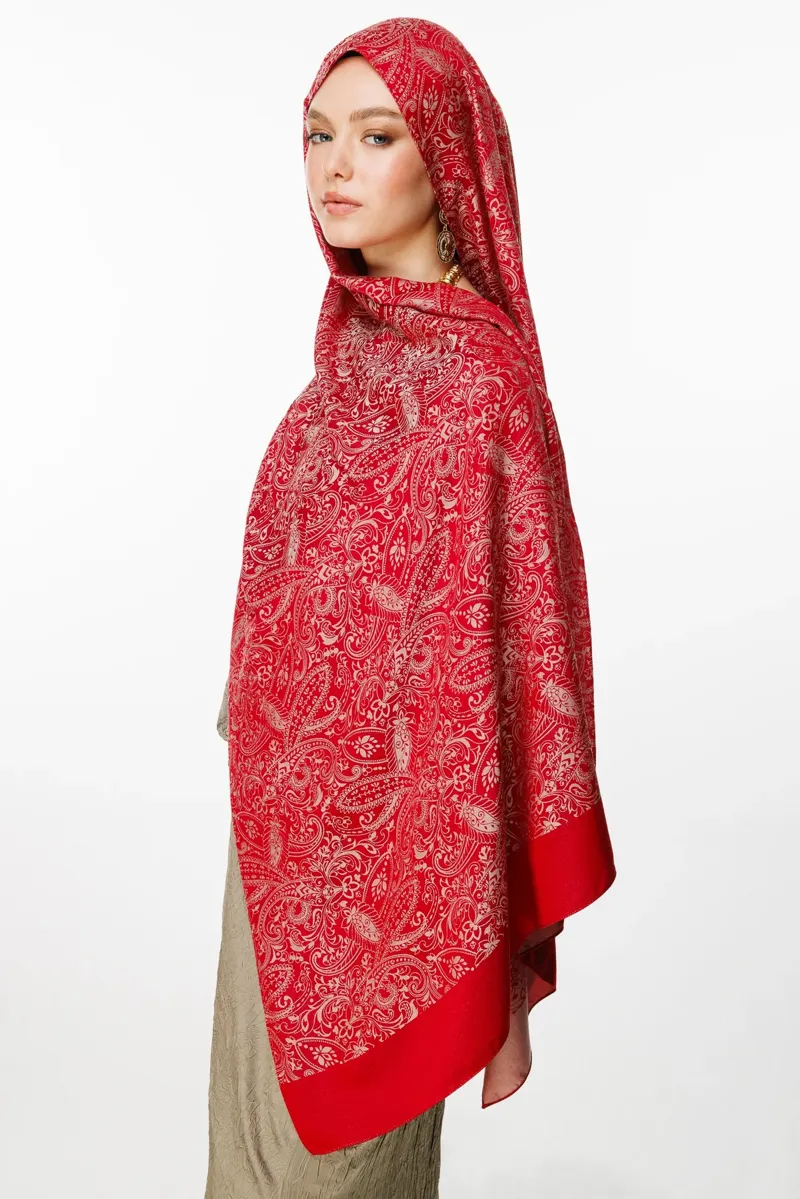 Bordo-Mint Yeşili Velora Desen Çift Taraflı Şal · Kaşmir