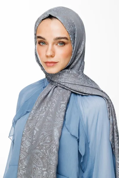 Koyu Gri-Açık Mavi Velora Desen Çift Taraflı Şal · Kaşmir