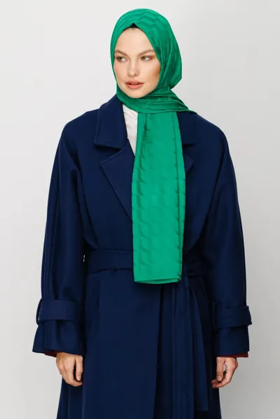 Benetton Yeşili Dalga Desen İpeksi Jakar Şal