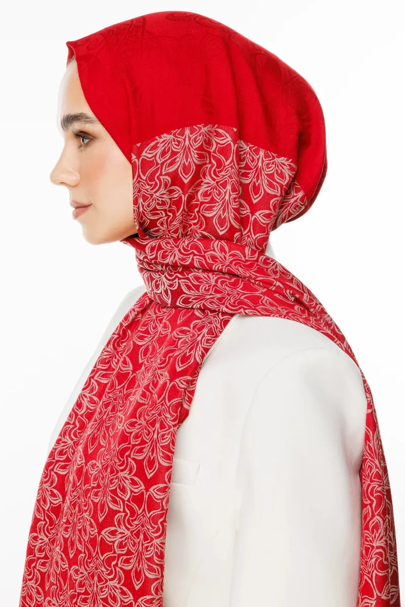Bordo-Mint Yeşili Nora Desen Çift Taraflı Şal · Kaşmir