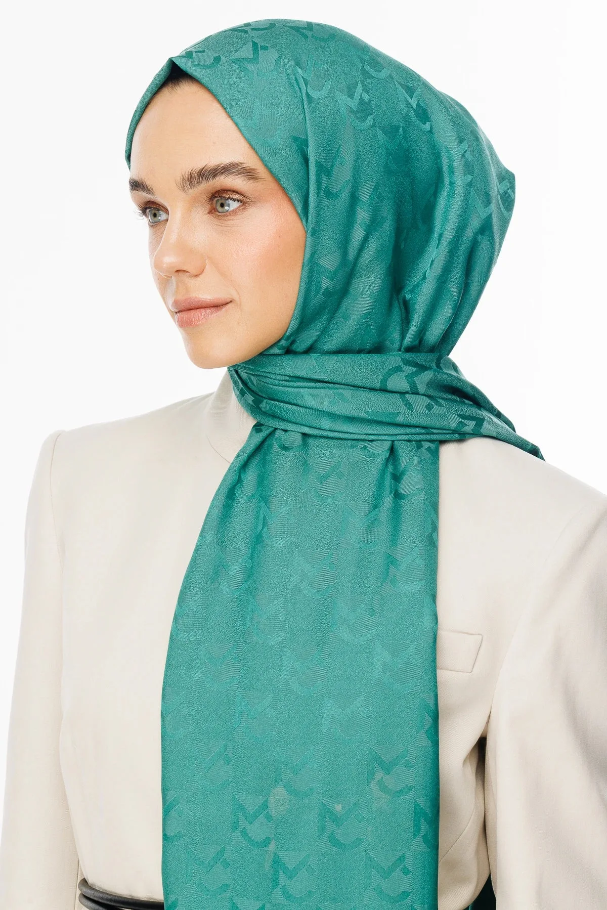 Mint Yeşili Mc Desen Jakar Şal · Monogram Jakar