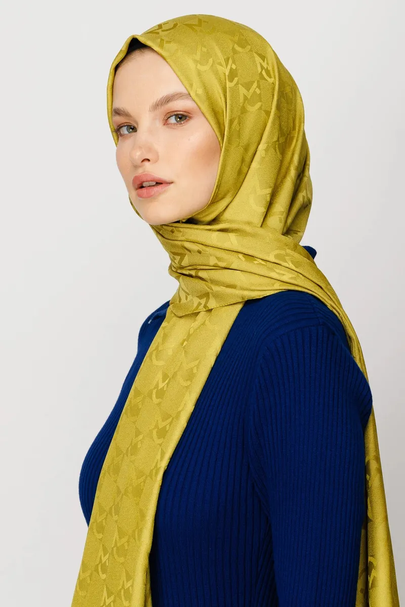 Oliv Yeşili Mc Desen Jakar Şal · Monogram Jakar