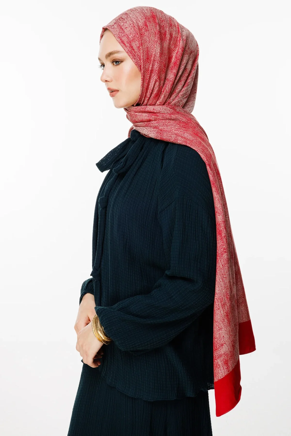Bordo-Mint Yeşili Sahra Desen Çift Taraflı Şal · Kaşmir