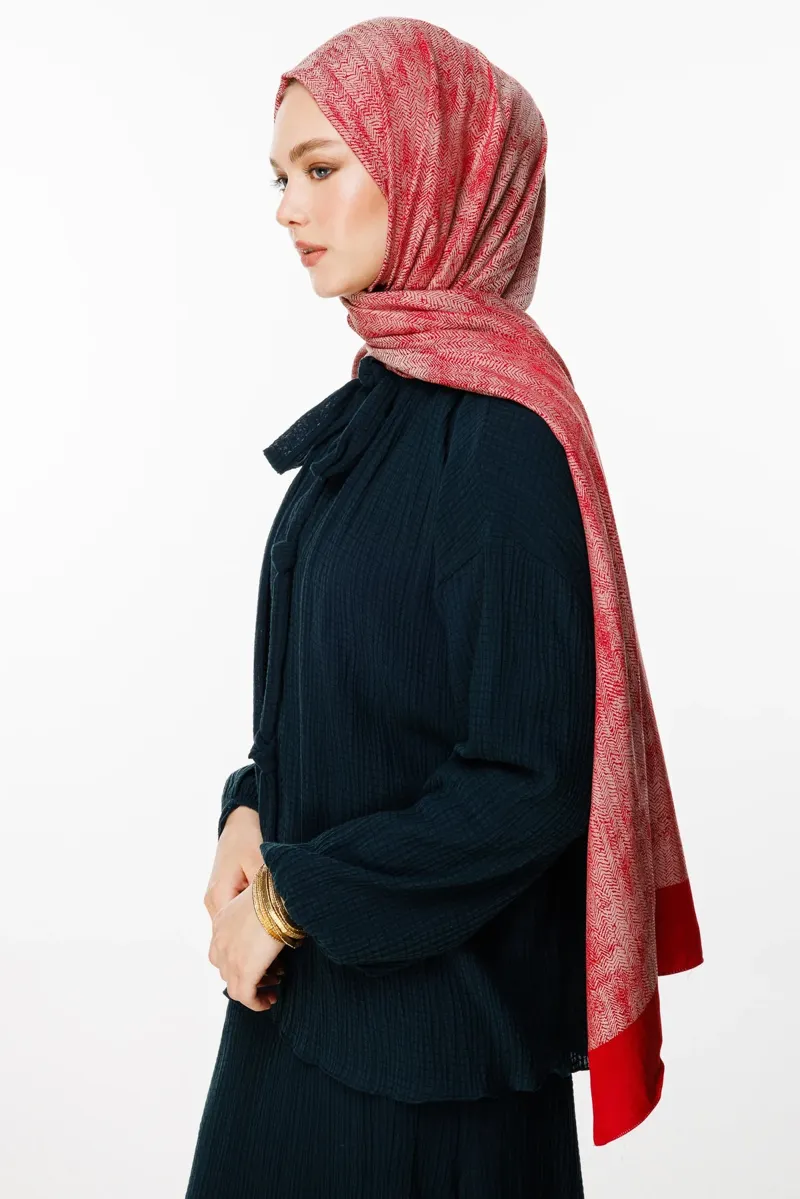 Bordo-Mint Yeşili Sahra Desen Çift Taraflı Şal · Kaşmir