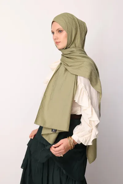 Soft Yeşil Aura Desen İpeksi Jakar Şal
