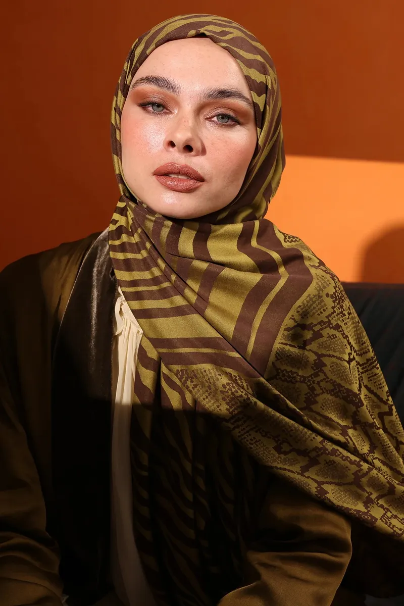 Acı Kahve-Somon Riad Desen Çift Taraflı Şal · Kaşmir