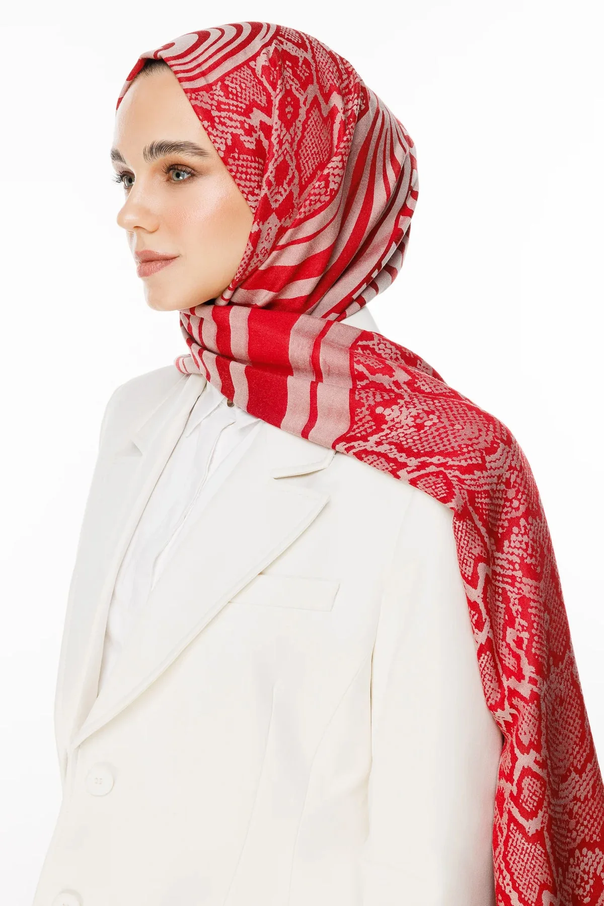 Bordo-Mint Yeşili Riad Desen Çift Taraflı Şal · Kaşmir