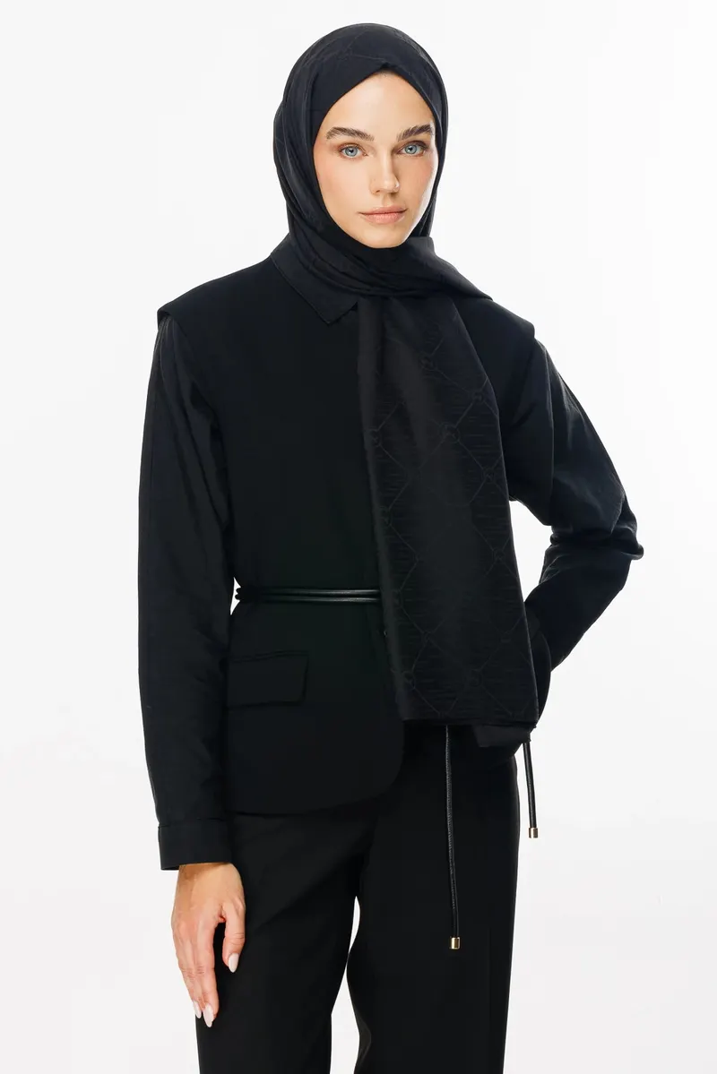 Siyah Moon Is Desen Jakar Şal · Monogram Jakar