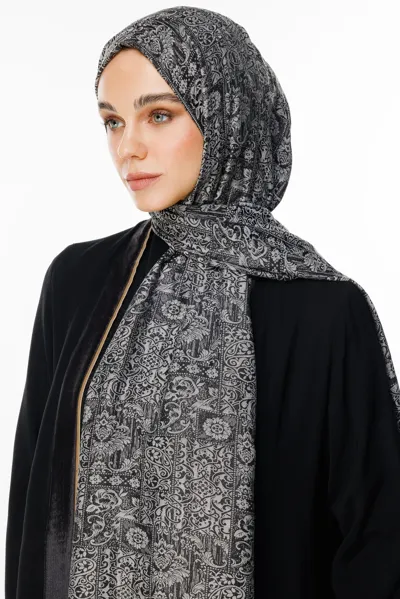 Siyah-Siyah Henna Desen Çift Taraflı Şal · Kaşmir