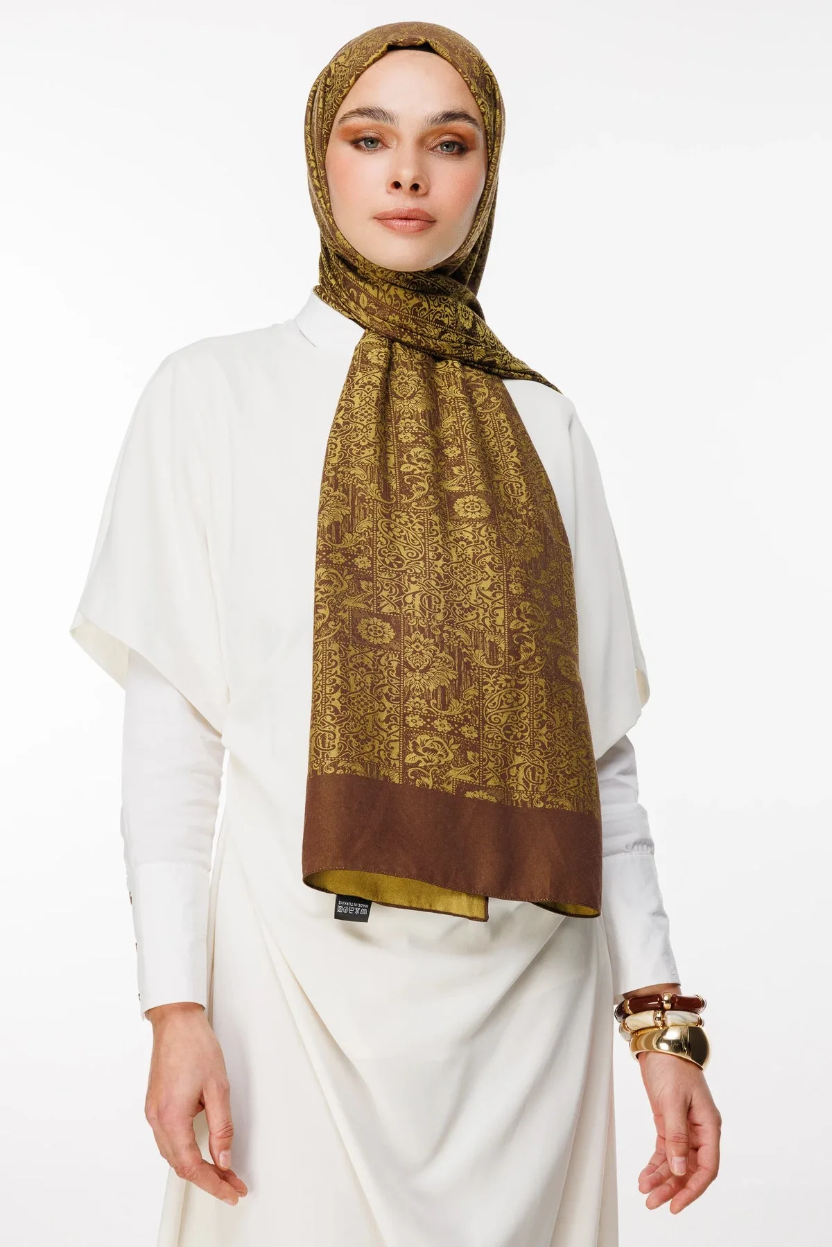 Acı Kahve-Hardal Henna Desen Çift Taraflı Şal · Kaşmir