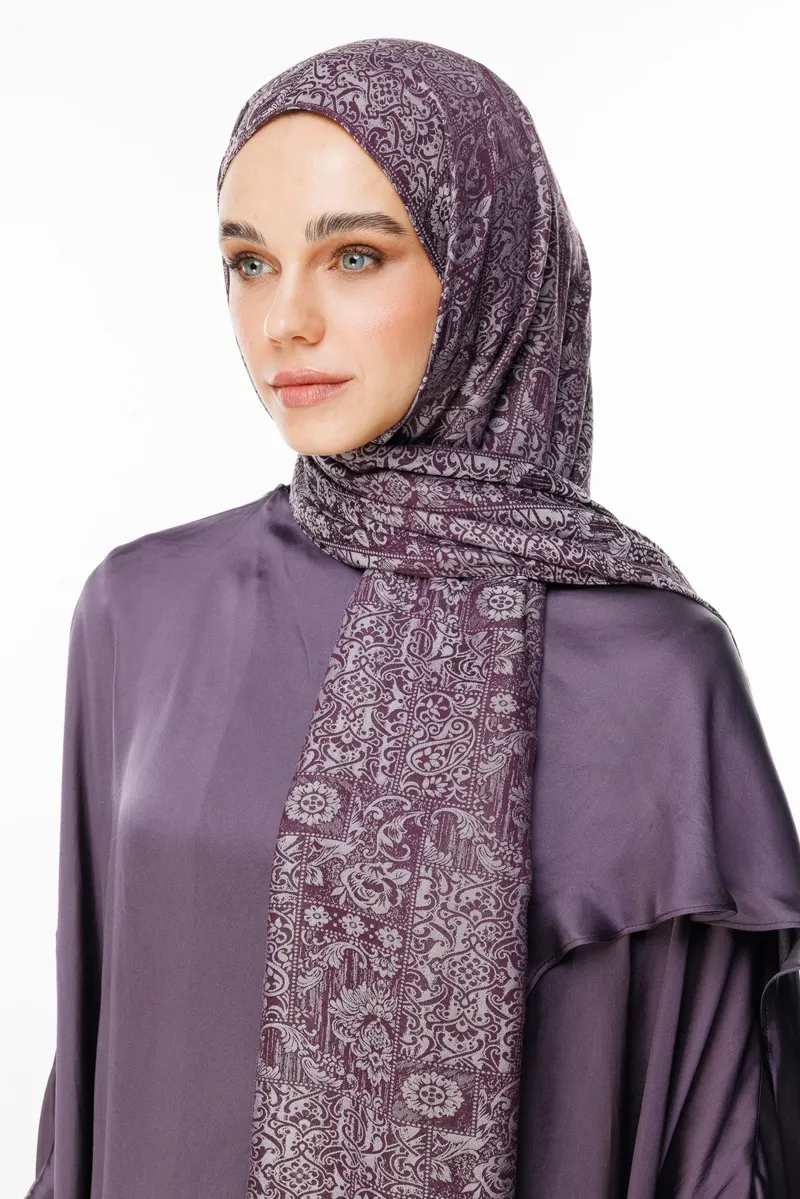 Mor-Gri Henna Desen Çift Taraflı Şal · Kaşmir
