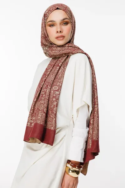 Mürdüm-Somon Henna Desen Çift Taraflı Şal · Kaşmir