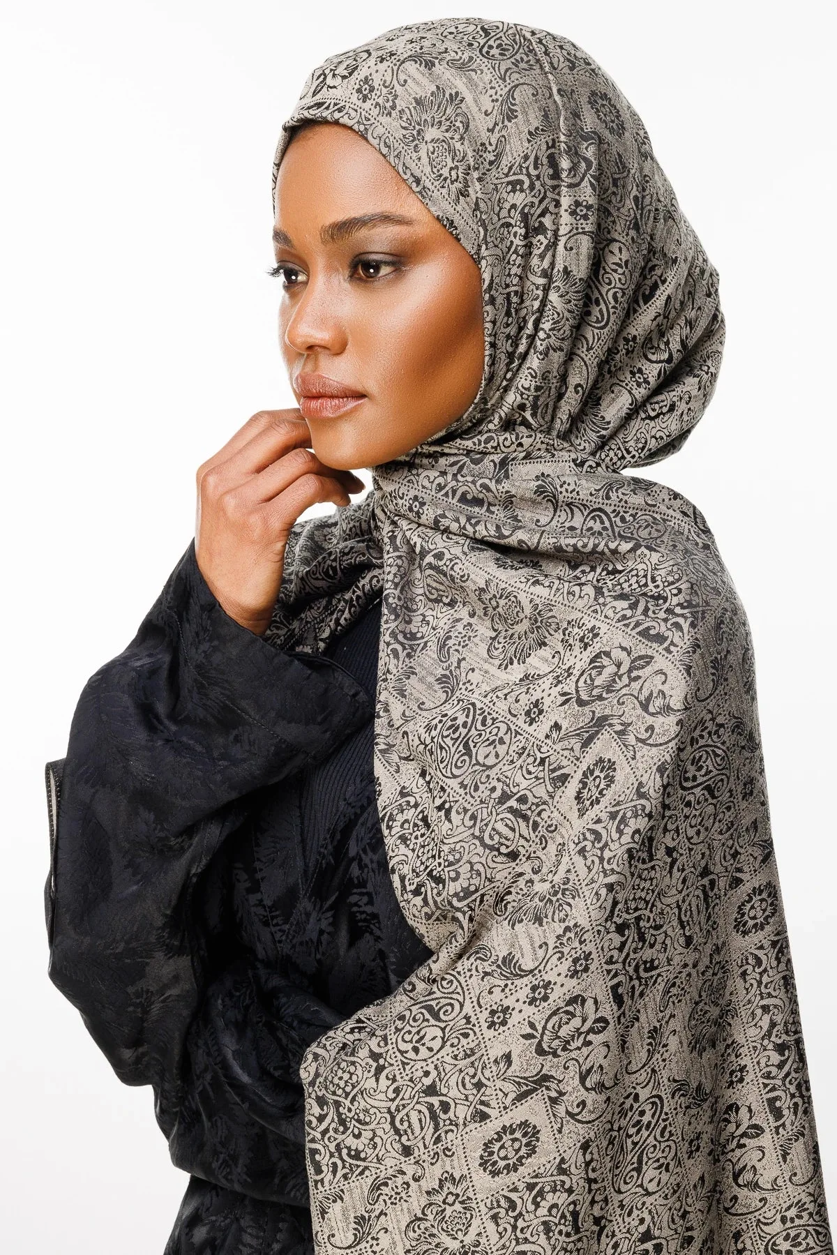 Siyah-Bej Henna Desen Çift Taraflı Şal · Kaşmir