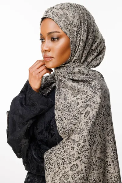 Siyah-Bej Henna Desen Çift Taraflı Şal · Kaşmir