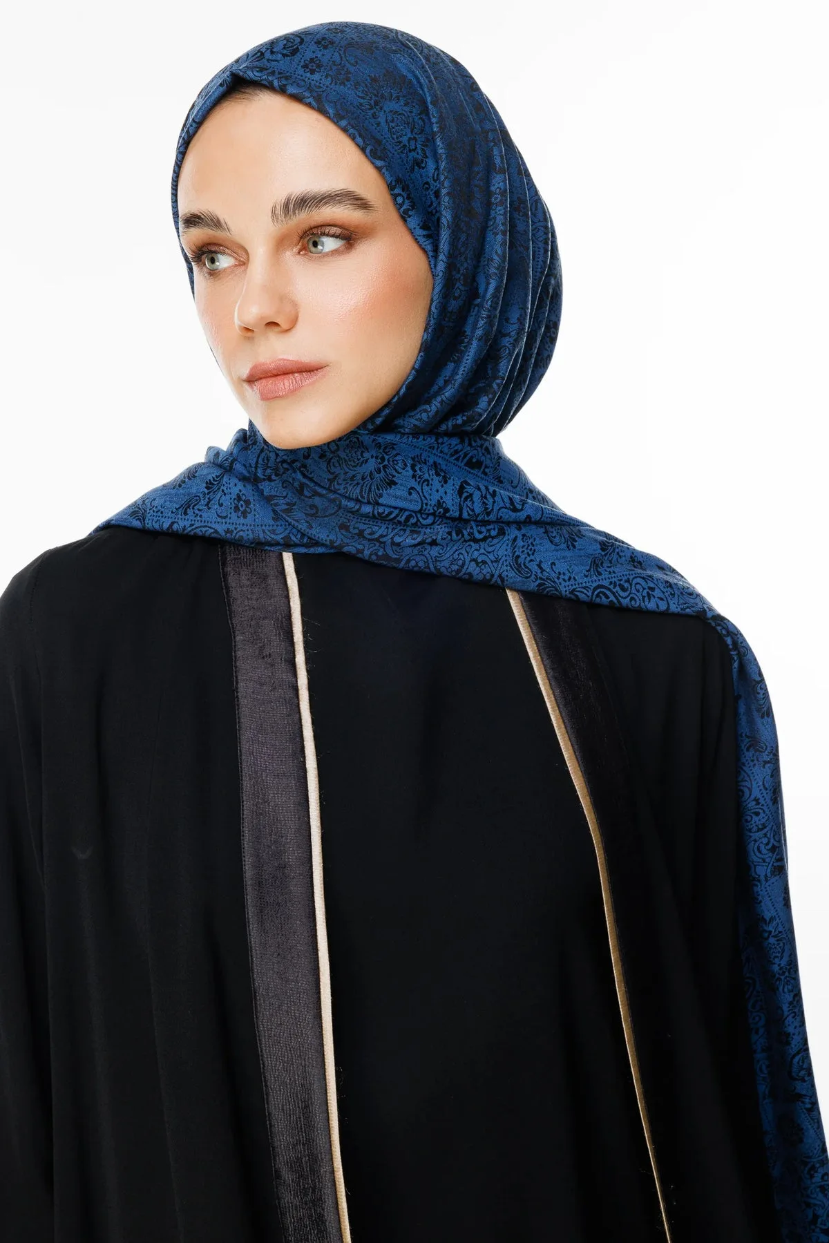 Siyah-İndigo Henna Desen Çift Taraflı Şal · Kaşmir