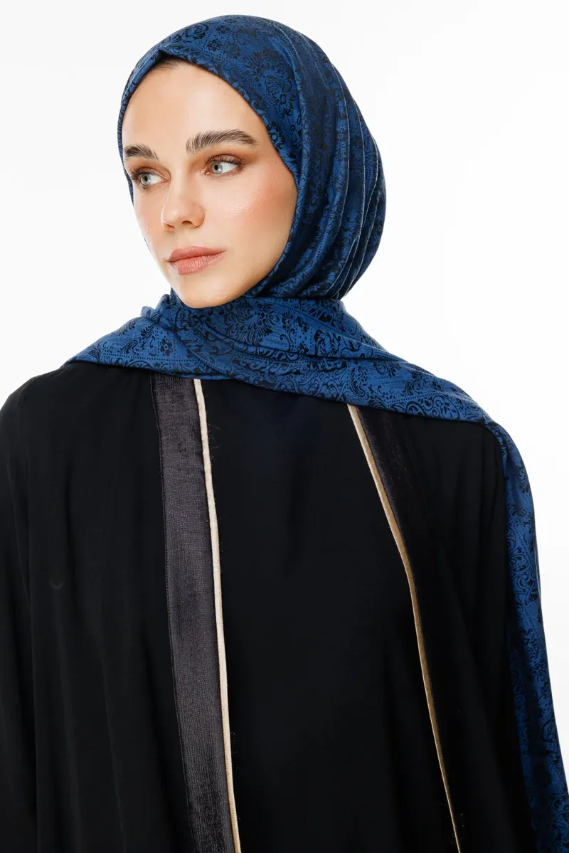 Siyah-İndigo Henna Desen Çift Taraflı Şal · Kaşmir