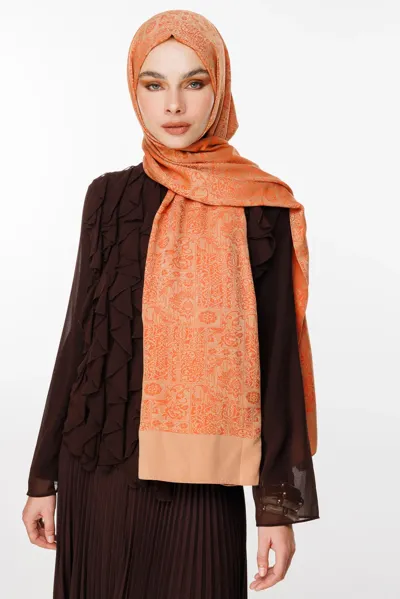 Tarçın-Bej Henna Desen Çift Taraflı Şal · Kaşmir