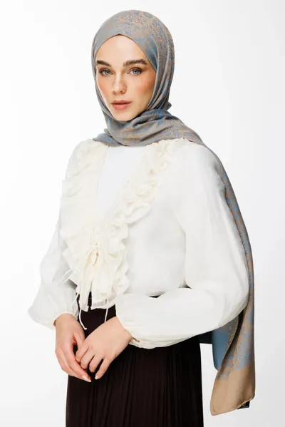Vizon-Turkuaz Henna Desen Çift Taraflı Şal · Kaşmir