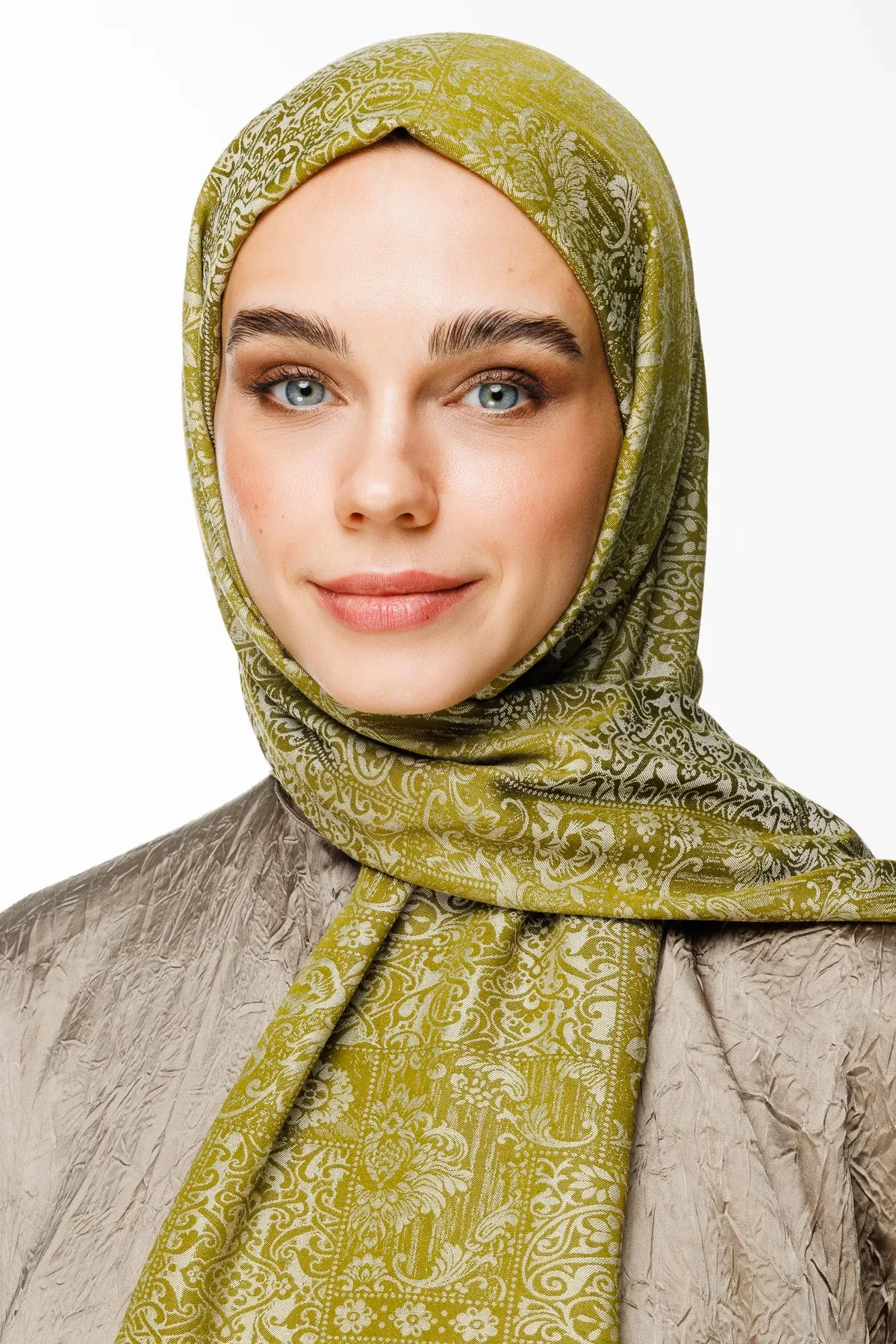 Yağ Yeşili-Ekru Henna Desen Çift Taraflı Şal · Kaşmir