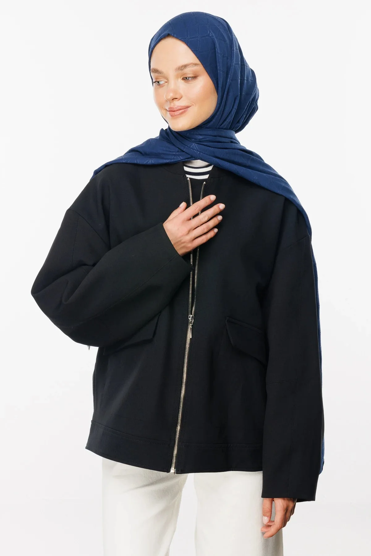 Lacivert Bambu Jakar Şal