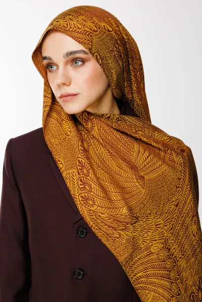 Mürdüm-Sarı Mayra Desen Çift Taraflı Şal · Kaşmir