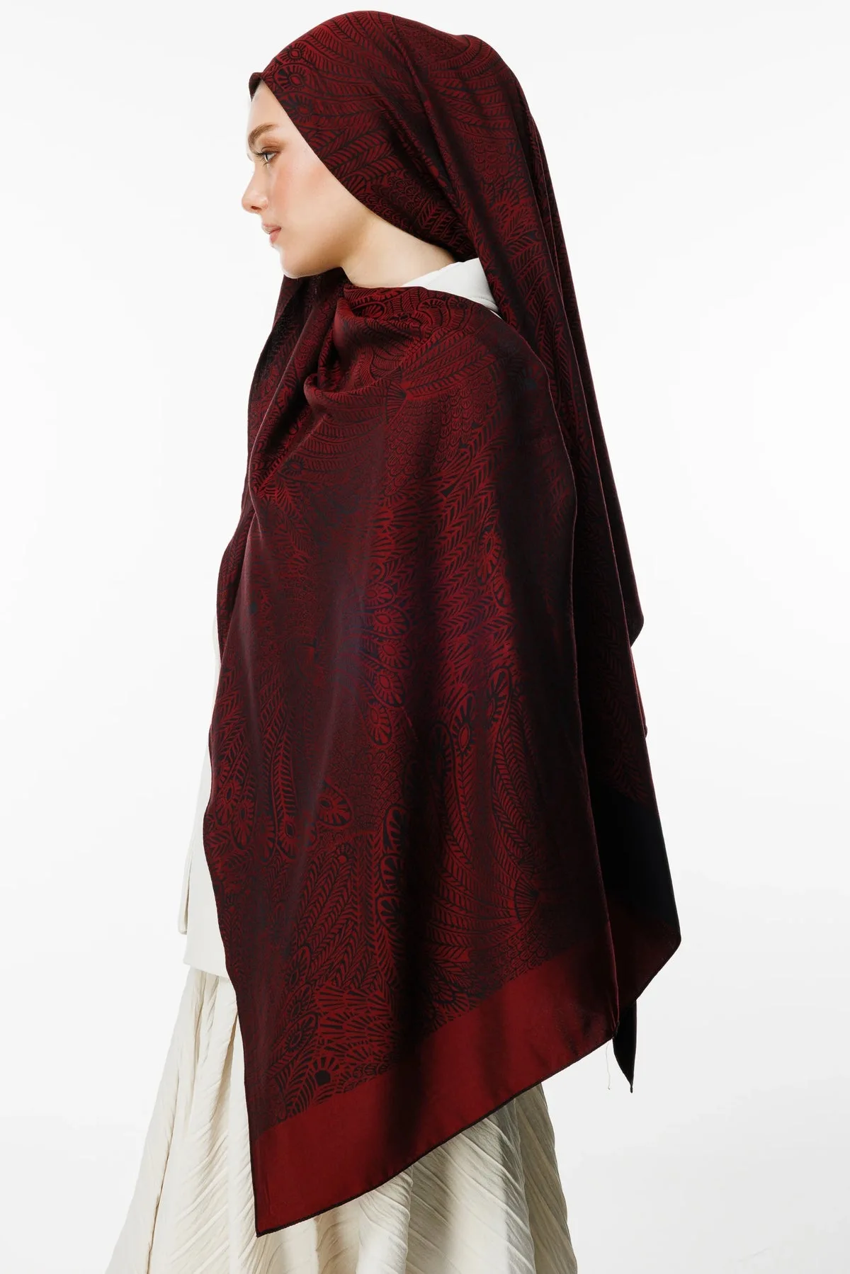 Siyah-Bordo Mayra Desen Çift Taraflı Şal · Kaşmir