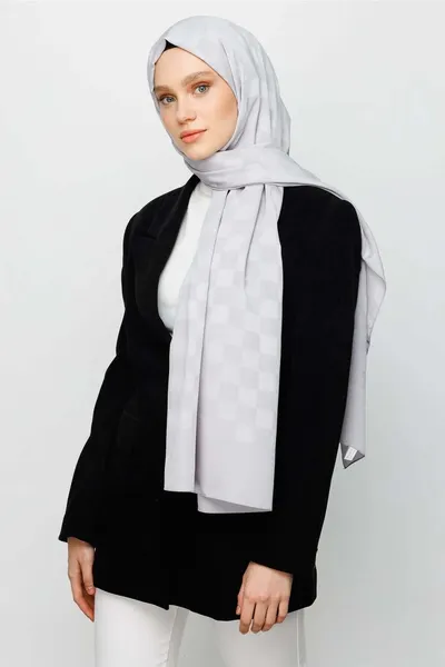 Gümüş Dama Desen İpeksi Jakar Şal