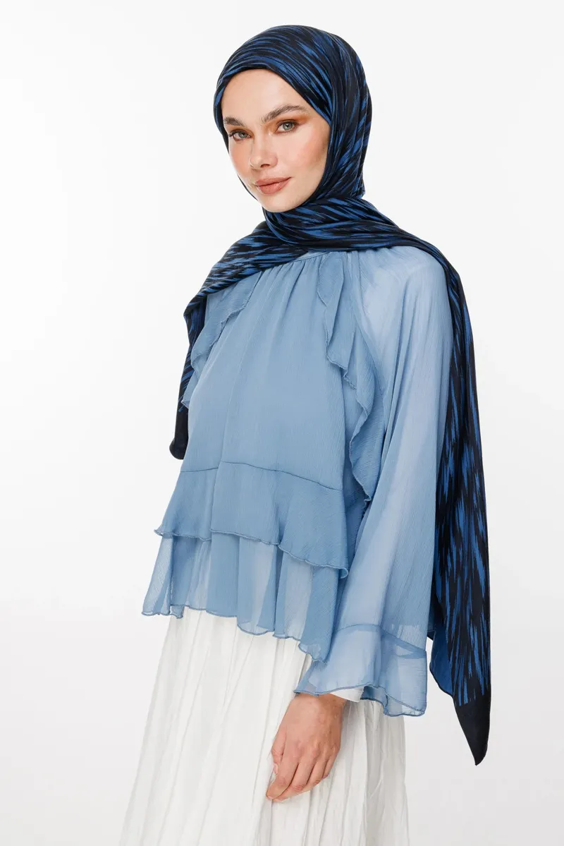 Siyah-İndigo Selis Desen Çift Taraflı Şal · Kaşmir