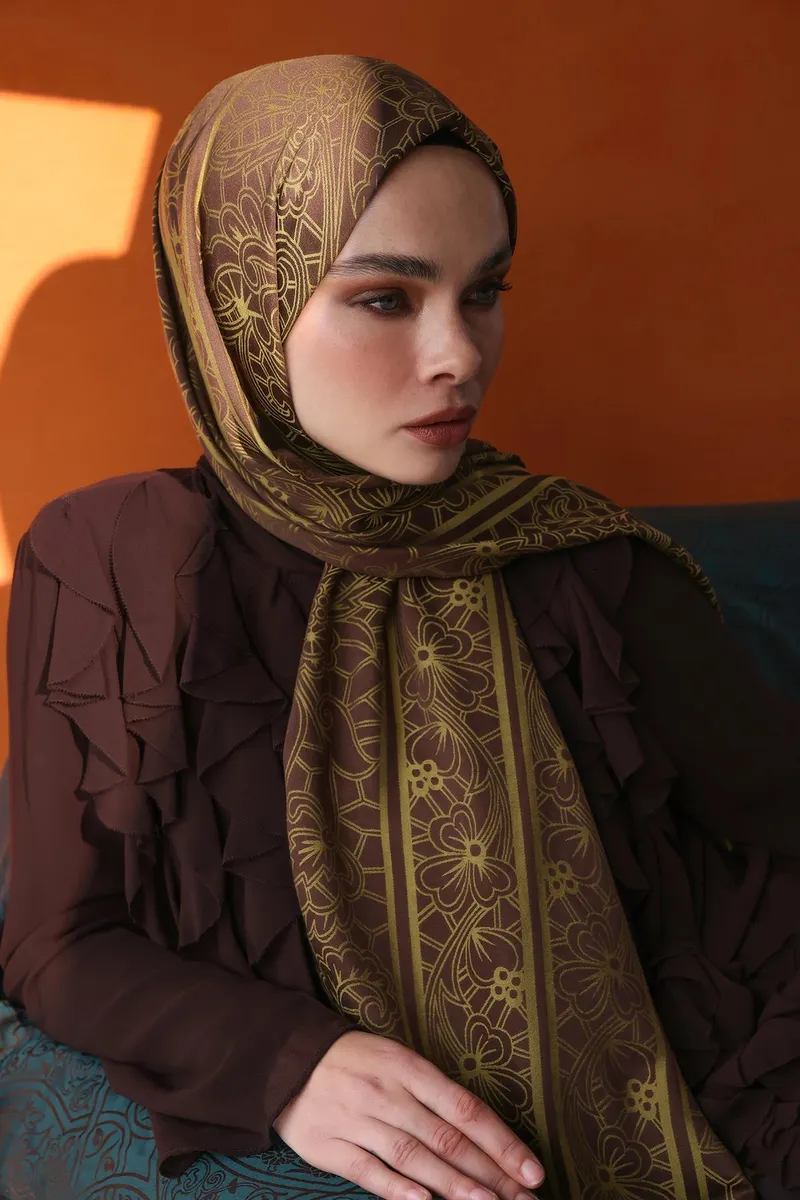 Acı Kahve-Somon Lavin Desen Çift Taraflı Şal · Kaşmir