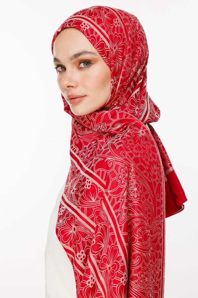 Bordo-Mint Yeşili Lavin Desen Çift Taraflı Şal · Kaşmir