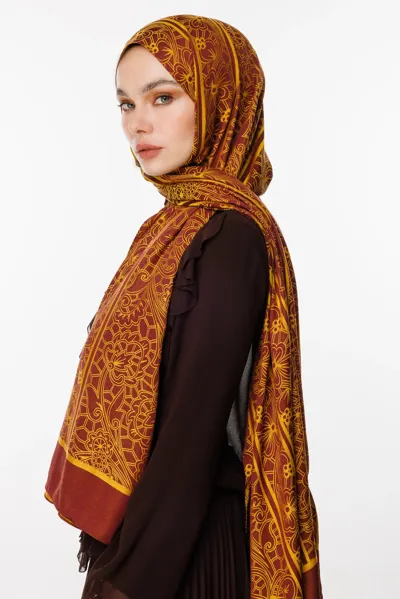Mürdüm-Sarı Lavin Desen Çift Taraflı Şal · Kaşmir