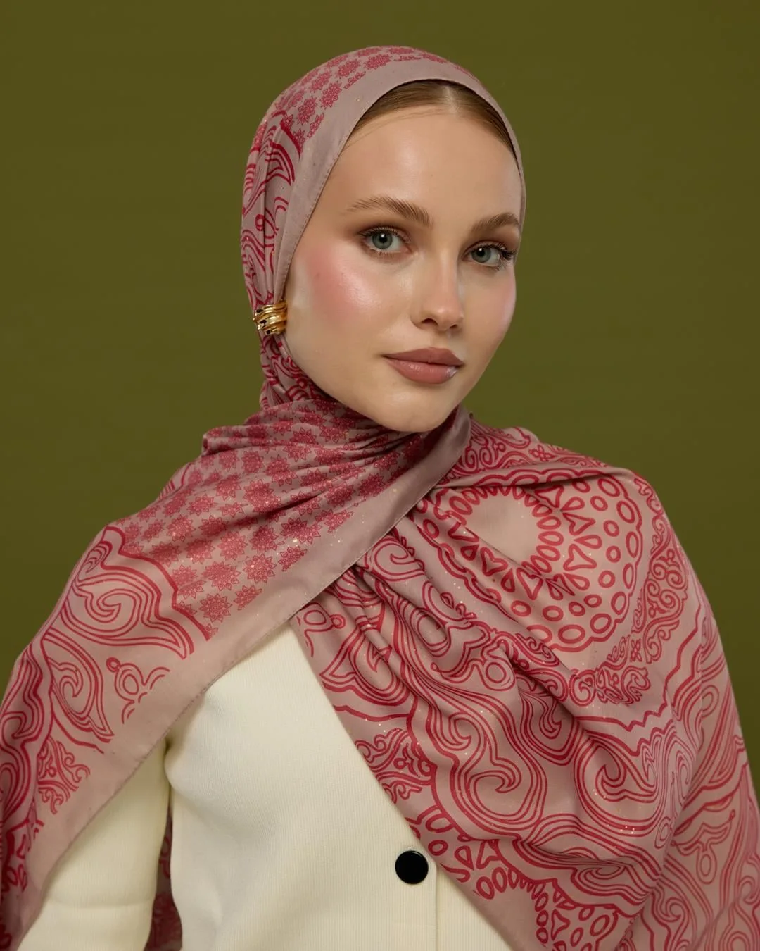 Fildişi & Gülkurusu Bala Hatun Desen Şal - 10