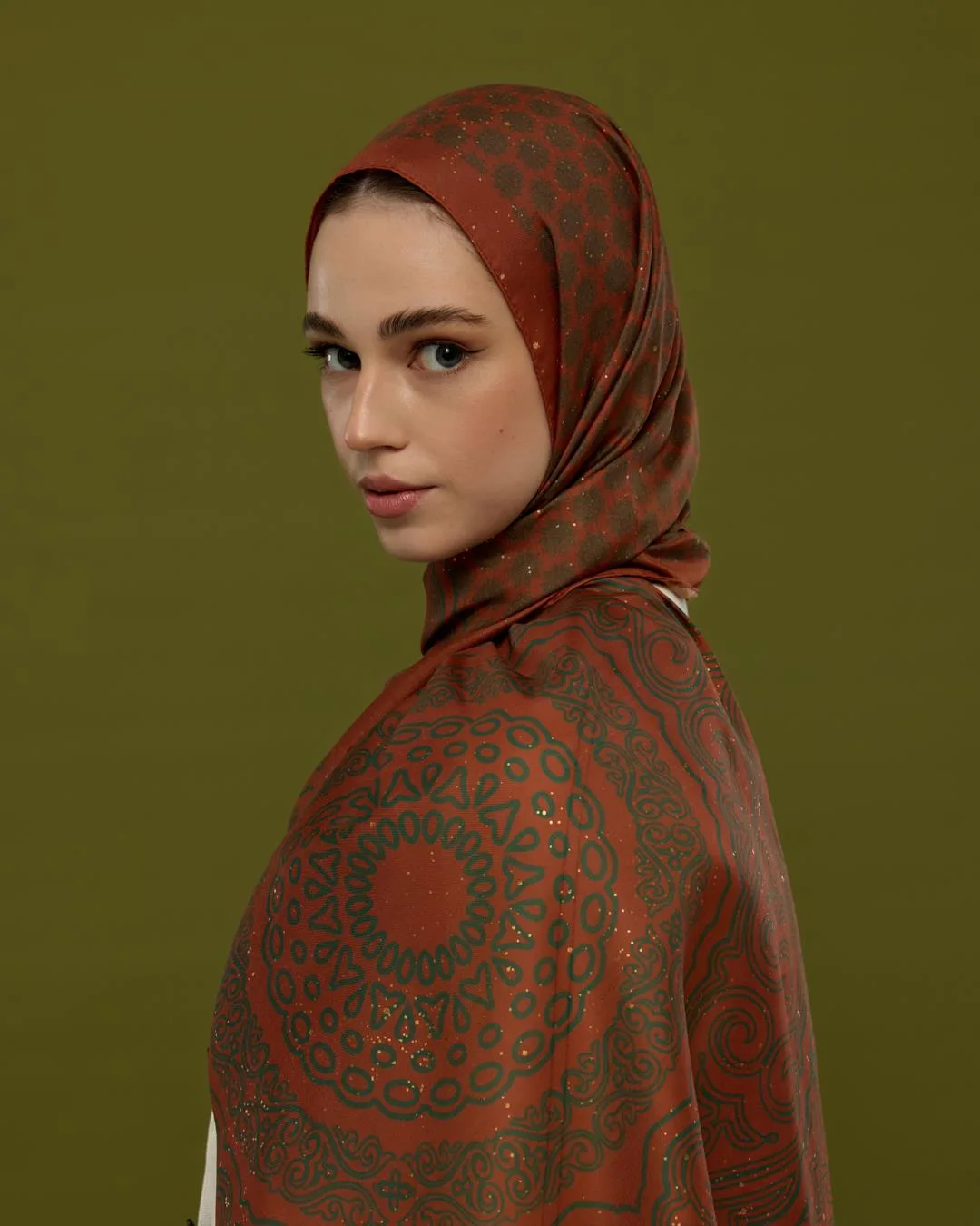 Kızıl Bakır & Koyu Yeşil Bala Hatun Desen Şal - 26