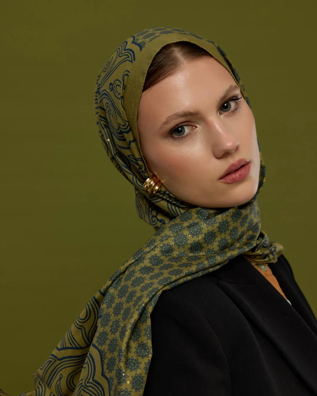 Altın & Lacivert Bala Hatun Desen Şal - 72