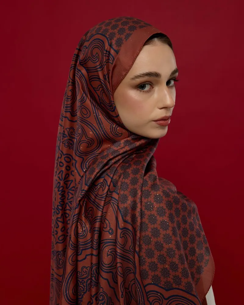 Gece Laciverti & Bakır Bala Hatun Desen Şal - 80