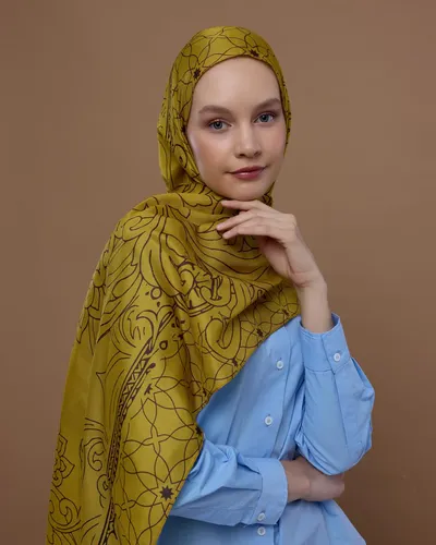 Saf Sarı & Buhur Kahvesi Efsunlu Desen Şal - 44