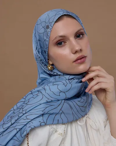 Buz Mavisi & Füme Kahve Efsunlu Desen Şal - 49