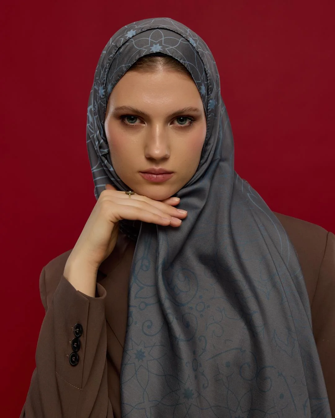 Füme Kahve & Buz Mavi Efsunlu Desen Şal - 50