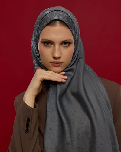 Füme Kahve & Buz Mavi Efsunlu Desen Şal - 50