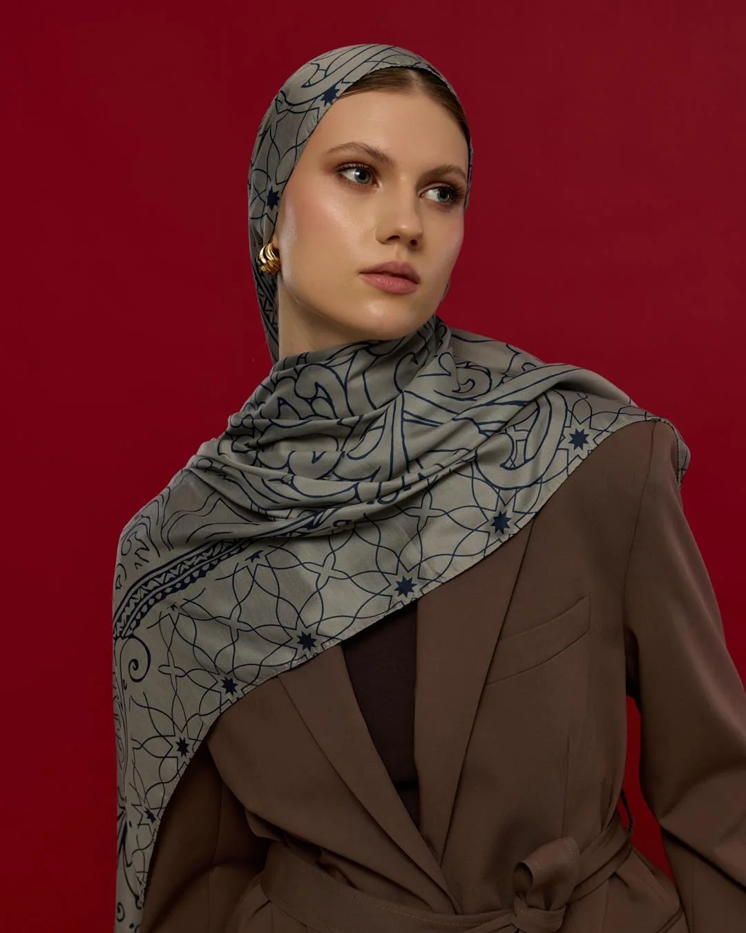 Bej & Lacivert Efsunlu Desen Şal - 60