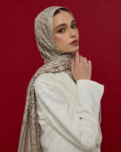 Krem & Toprak Harem Rüyası Desen Şal - 16