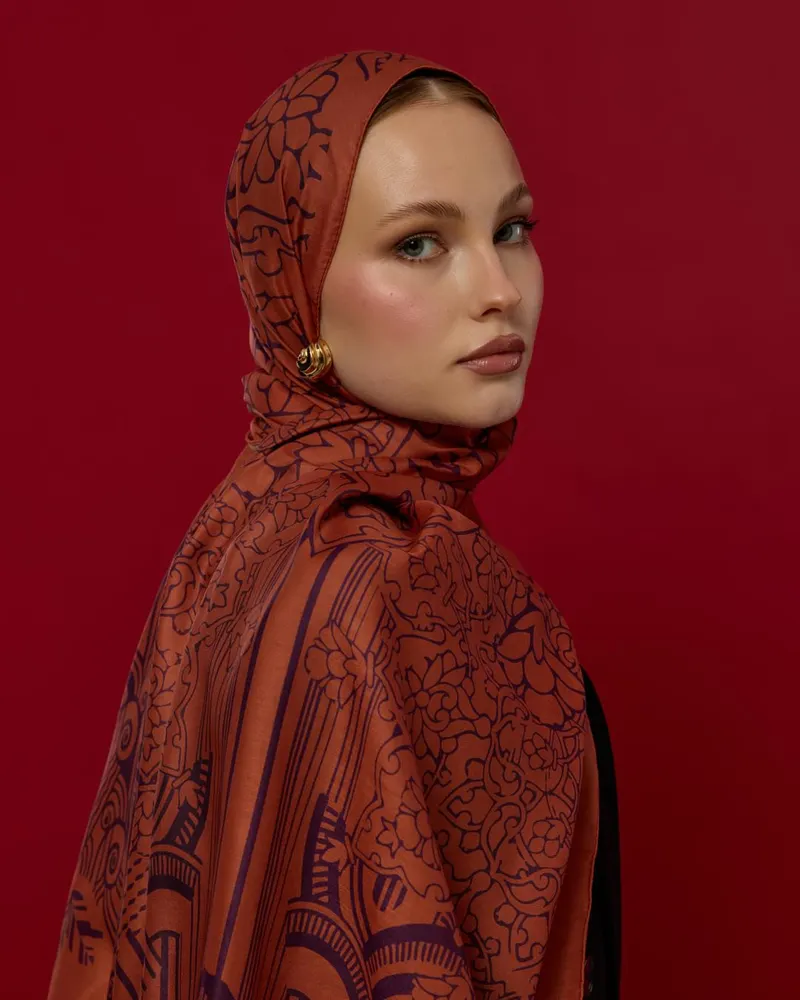 Amber & Patlıcan Harem Rüyası Desen Şal - 28