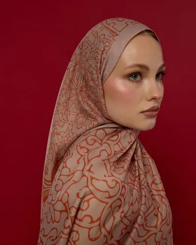 Krem Gölgesi & Kiremit Harem Rüyası Desen Şal - 30