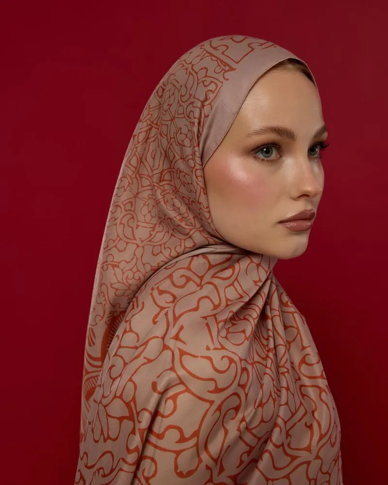 Krem Gölgesi & Kiremit Harem Rüyası Desen Şal - 30